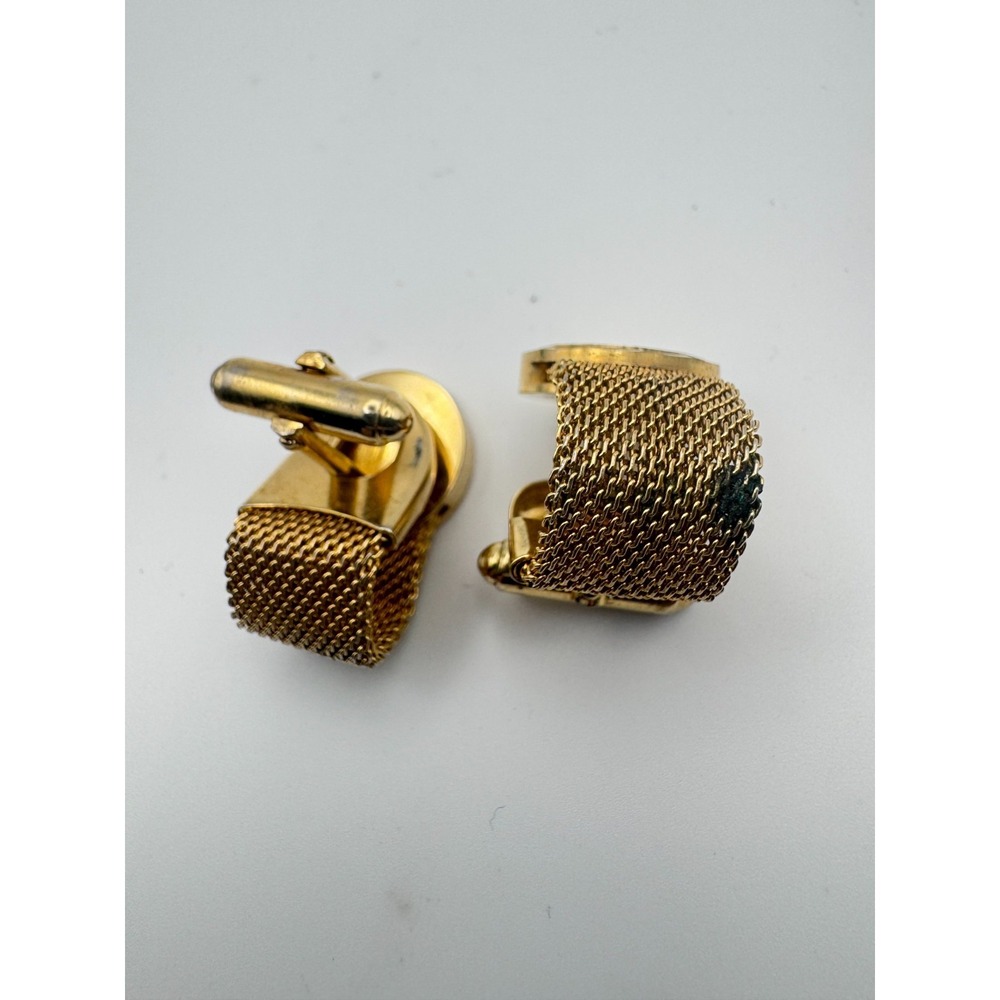 Vintage Anson Cufflinks Mesh Gold Tone Brushed Sunburst MCM - Picture 3 of 10